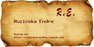 Ruzicska Endre névjegykártya